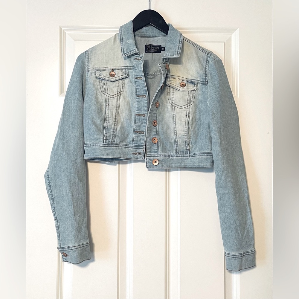 Ci Sono Women’s Cropped Light-Wash Jean Jacket